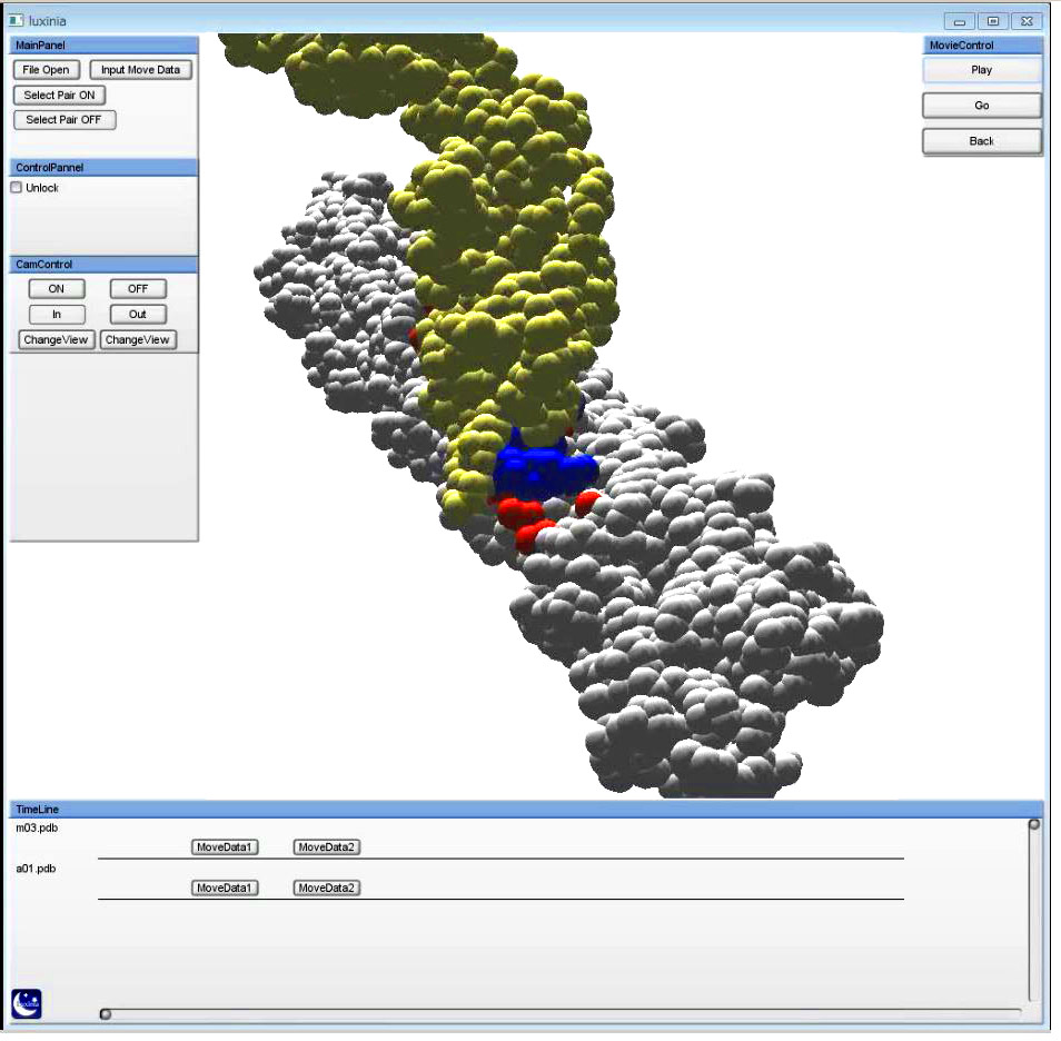 図3：物理演算エンジンを利用したタンパク質複合体アニメーションソフト ウェアの開発手法(2013 年度修論）物理演算エンジンを利用したタンパク質複合体アニメーションソフトウェアの開発手法(2013 年度修論）グラフィカルなユーザインターフェイスで分子間相互作用をリアルタイムに検証するソフトウェアを開発した。