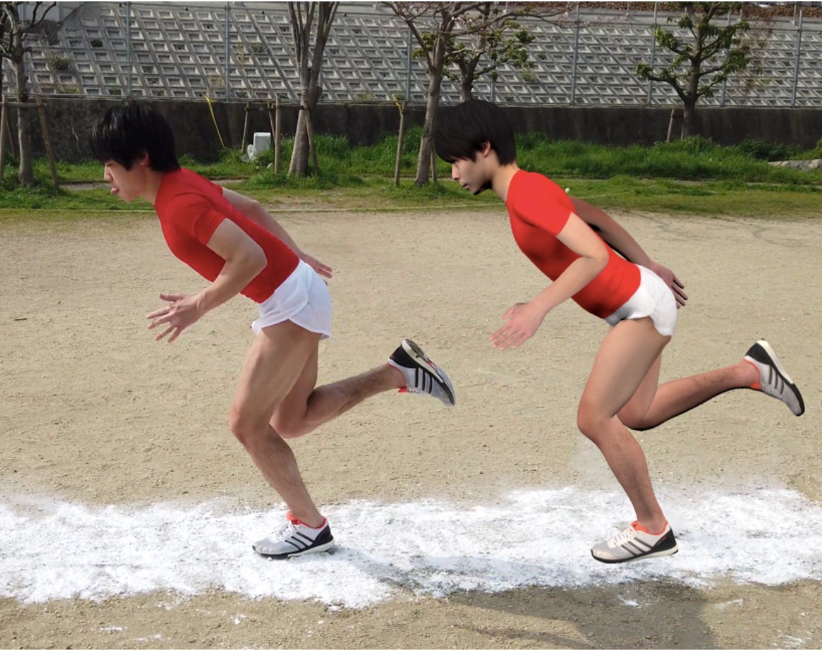 図3：画像と3Dモデルを用いた短距離走競技者の姿勢推定